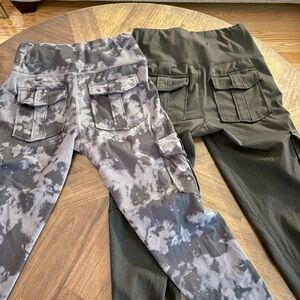 Black and Gray Camouflage & Black Cargo Pants Leggings - 2 pair M